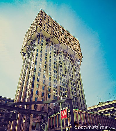 Retro look Torre Velasca, Milan Stock Photo