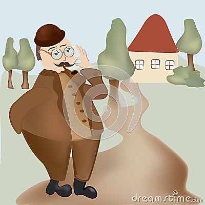 Retro Looking Man with Moustaches and a Pipe Vector Illustration