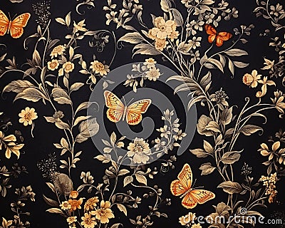 The retro looking pattern floral and butterfly is ideal for background and texture. Cartoon Illustration