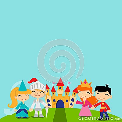 Retro Magical Fairytale Kingdom copy space Cartoon Illustration