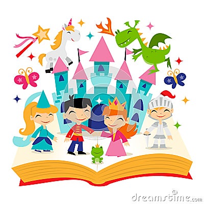 Retro Magical Fairytale Kingdom Story Book Vector Illustration