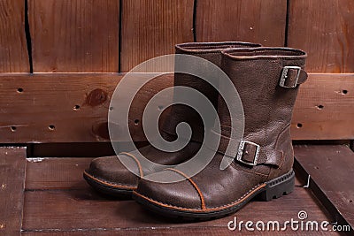 Retro male brown leather shoes. Stock Photo
