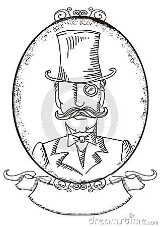 Retro man portrait in a top black hat.Vector graphic illustration Stock Photo