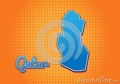 Retro map of Qatar with halftone background. Cartoon map icon in comic book and pop art style. Cartography business concept. Great Vector Illustration