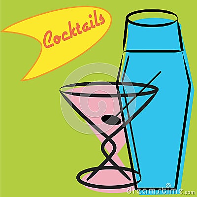 Retro martini and shaker Vector Illustration