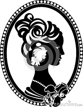 Retro medallion with female profile Vector Illustration