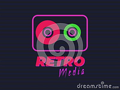 Retro media audio cassette logo Vector Illustration