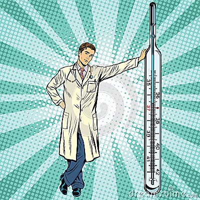 Retro medical doctor with thermometer Vector Illustration