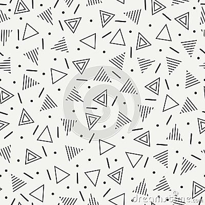 Retro memphis geometric line shapes seamless patterns. Hipster fashion 80-90s. Abstract jumble textures. Black and white Vector Illustration