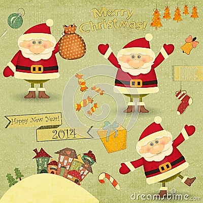 Retro Merry Christmas and New Years Card Vector Illustration