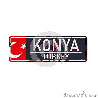 Retro metal sign retro Konya, Turkey.Vintage touristic postcard. Vector Illustration