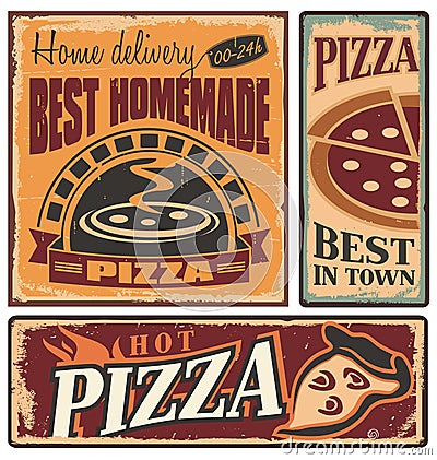 Retro metal signs set for pizzeria Vector Illustration