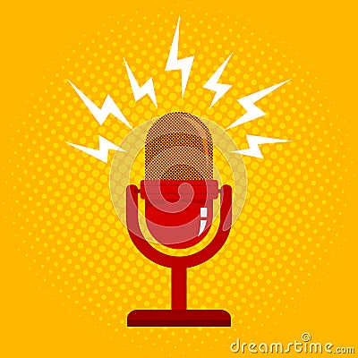 Retro microphone and halftone Vector Illustration