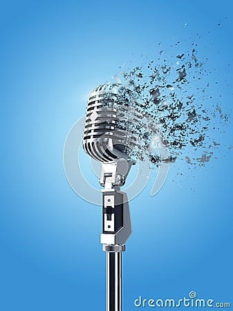Retro microphone isolated in blue background Editorial Stock Photo