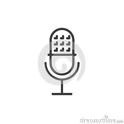 Retro microphone line icon, outline vector sign, linear style pictogram isolated on white. Vector Illustration