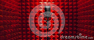 Retro Microphone in a Recording Studio with Soundproof Foam Walls for Improved Acoustics. Concept Stock Photo