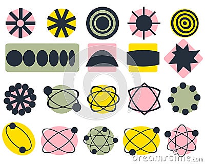 Retro Mid-Century aesthetic elements collection. Brutalist bauhaus shapes for decor and design. Abstract vector illustration Vector Illustration