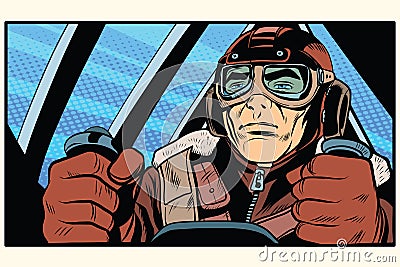Retro military Aviator pilot Vector Illustration