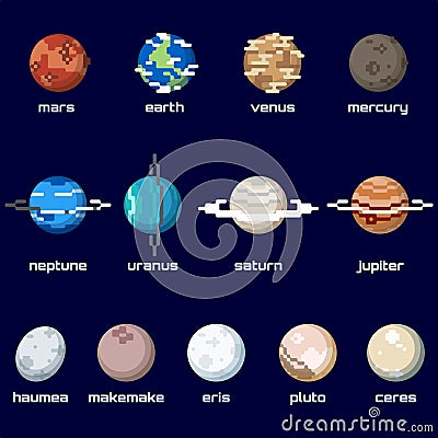 Retro minimalistic set of planets in the solar system Stock Photo