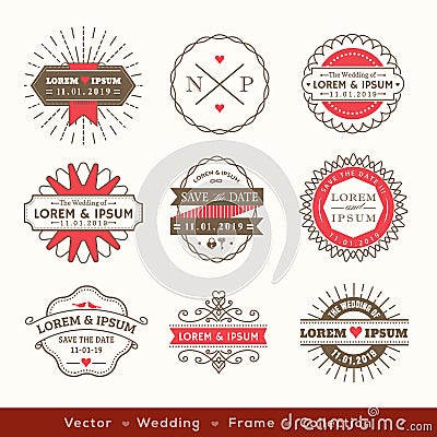 Retro modern hipster wedding logo frame badge design Vector Illustration