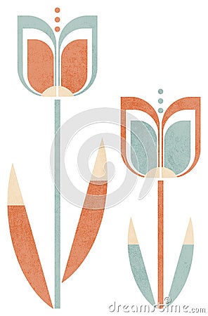 Retro Modern Tulip Flowers - Mid Century Floral Illustration Stock Photo