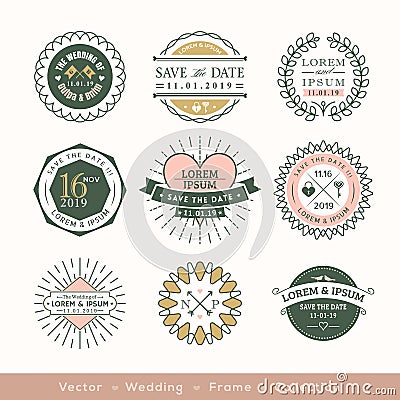 Retro modern wedding logo frame badge design element Vector Illustration