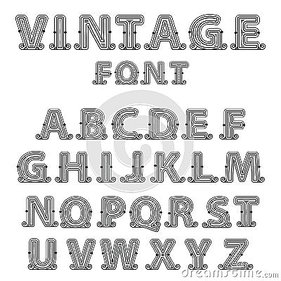 Retro mono line decorative font Vector Illustration