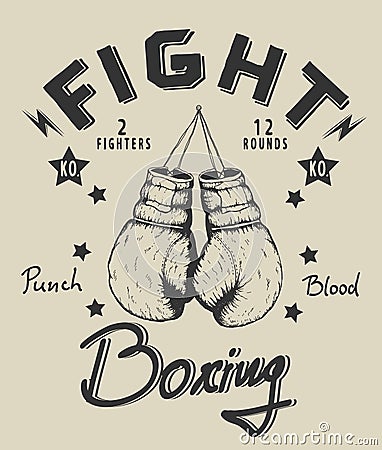 Retro monochrome label with boxing gloves Vector Illustration
