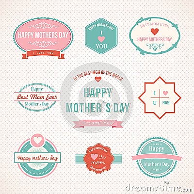 Retro Mothers Day label set design Vector Illustration