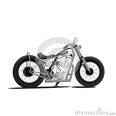 Retro Motorcycle Handdrawn black isolated on white background. Black and white Cartoon Illustration