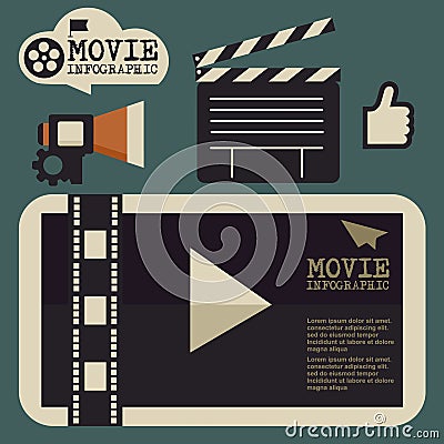 Retro movie template, media player, flat design, illustration, modern style, , concept, icons,digital, online, advertising Cartoon Illustration