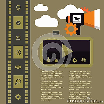 Retro movie template, media player, flat design, illustration, modern style, , concept, icons,digital, online, advertising Cartoon Illustration