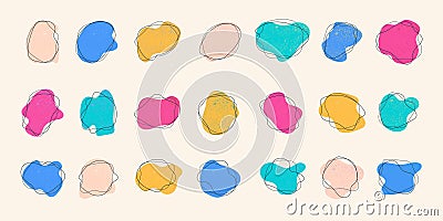 Retro multicolored liquid organic blobs. Blots with vibrant colors and grunge texture. Abstract and simple figures Vector Illustration