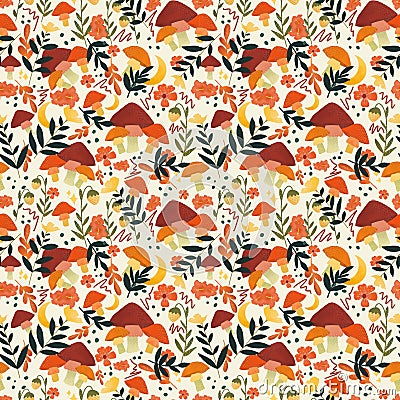 retro mushroom pattern in cream color Stock Photo