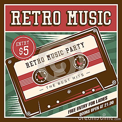 Retro Music Compact Cassette Vintage Signage Poster Vector Vector Illustration