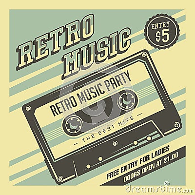 Retro Music Compact Cassette Vintage Signage Poster Vector Vector Illustration