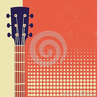 Retro Music poster background with acoustic guitar on old paper Vector Illustration