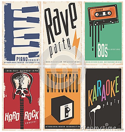 Retro music posters collection Vector Illustration