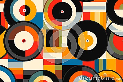 Retro musical vintage sound record seamless pattern vinyl disco design Stock Photo