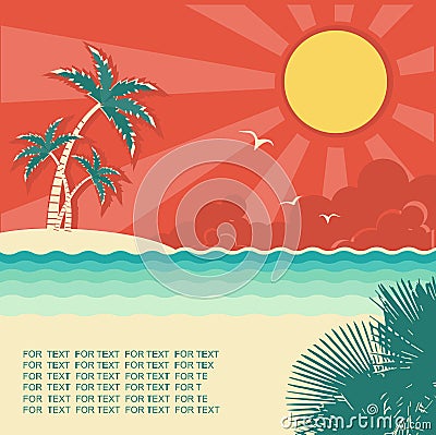 Retro nature tropical seascape background with isl Vector Illustration