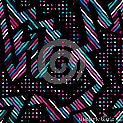 Retro neon geometric seamless pattern Vector Illustration