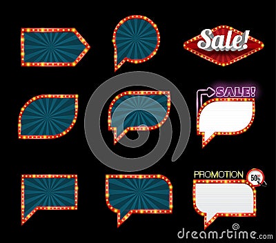 Retro neon sale glowing banner set Cartoon Illustration