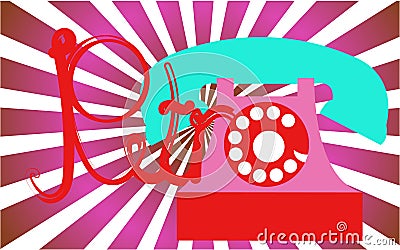 Retro, old, antique, hipster, vintage, ancient, disk, pink phone with a tube with a retro inscription written in beautiful red let Vector Illustration