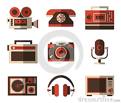 Retro and old, vintage items for entertainment Vector Illustration