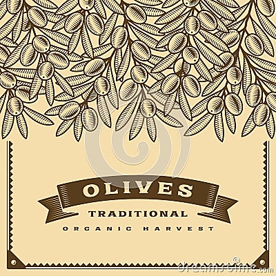 Retro olive harvest card brown Vector Illustration