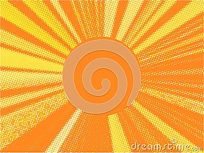 Retro orange background. Pop art pattern. Vector illustration with dots and rays. Frame for text. Vector Illustration