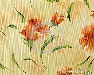 Retro Orange Floral Pattern Fabric Background Stock Photo