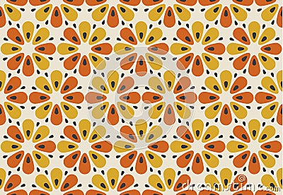 Retro orange and yellow color 60s flower motif. Geometric floral Vector Illustration