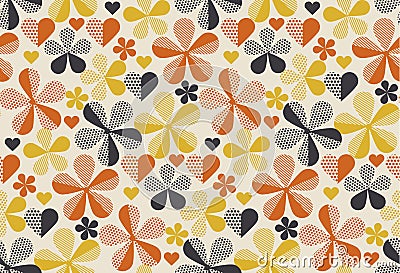 Retro orange and yellow color 60s flower motif. Vector Illustration