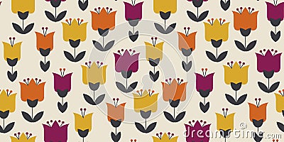 Retro orange and yellow color 60s flower motif. Vector Illustration